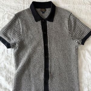 J Crew Mens Black Houndstooth Cashmere Knit Short-sleeve Polo Medium